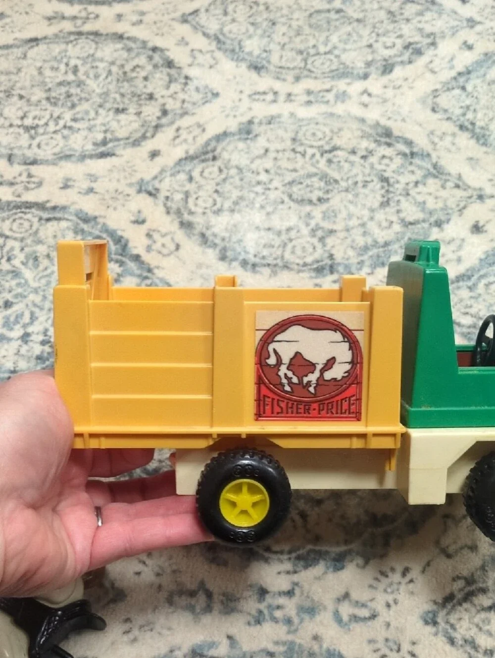 1979 Fisher-Price Husky Helper Green and Yellow Farm Truck with Cowboy and Horse
